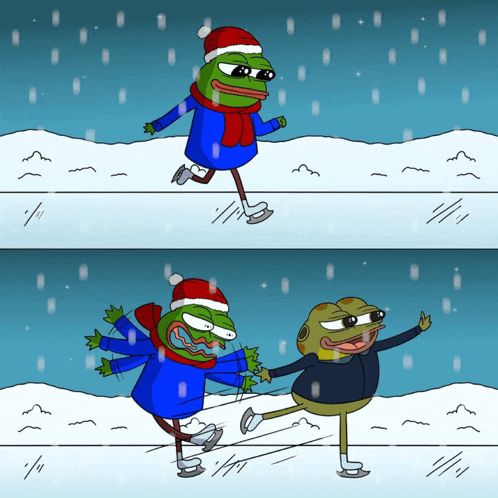 Two Hoppy frogs ice skating